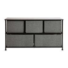 Load image into Gallery viewer, 5 Drawer Wood Top BlackFrame Vertical Storage Dresser with Dark Gray Drawers