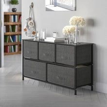 Load image into Gallery viewer, 5 Drawer Wood Top BlackFrame Vertical Storage Dresser with Dark Gray Drawers