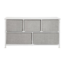 Load image into Gallery viewer, 5 Drawer Wood Top WhiteFrame Vertical Storage Dresser with Light Gray Drawers