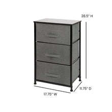 Load image into Gallery viewer, 3 Drawer Wood Top BlackFrame Vertical Storage Dresser with Dark Gray Drawers