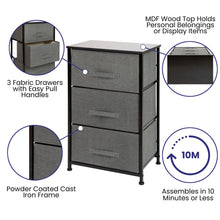 Load image into Gallery viewer, 3 Drawer Wood Top BlackFrame Vertical Storage Dresser with Dark Gray Drawers