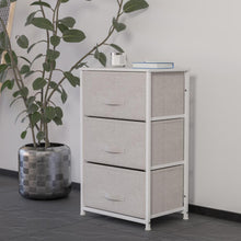 Load image into Gallery viewer, 3 Drawer Wood Top WhiteFrame Vertical Storage Dresser with Light Gray Drawers