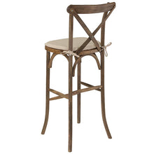 Load image into Gallery viewer, Dark Antique Wood Cross Back Barstool with Cushion