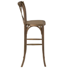 Load image into Gallery viewer, Dark Antique Wood Cross Back Barstool