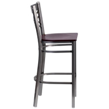 Load image into Gallery viewer, Clear Coated ''X'' Back Metal Restaurant Barstool - Mahogany Wood Seat
