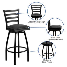 Load image into Gallery viewer, Black Ladder Back Swivel Metal Barstool - Black Vinyl Seat