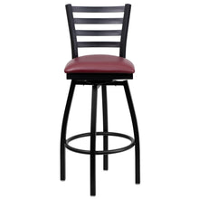 Load image into Gallery viewer, Black Ladder Back Swivel Metal Barstool - Burgundy Vinyl Seat