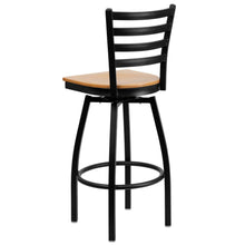 Load image into Gallery viewer, Black Ladder Back Swivel Metal Barstool - Natural Wood Seat