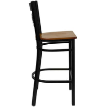 Load image into Gallery viewer, Black ''X'' Back Metal Restaurant Barstool - Cherry Wood Seat