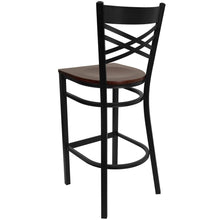 Load image into Gallery viewer, Black ''X'' Back Metal Restaurant Barstool - Mahogany Wood Seat