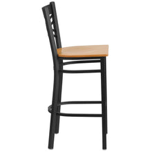 Load image into Gallery viewer, Black ''X'' Back Metal Restaurant Barstool - Natural Wood Seat