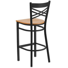 Load image into Gallery viewer, Black ''X'' Back Metal Restaurant Barstool - Natural Wood Seat