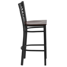Load image into Gallery viewer, Black ''X'' Back Metal Restaurant Barstool - Walnut Wood Seat
