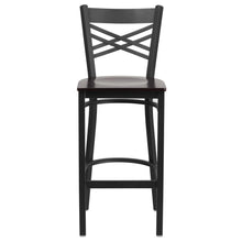Load image into Gallery viewer, Black ''X'' Back Metal Restaurant Barstool - Walnut Wood Seat