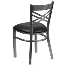 Load image into Gallery viewer, Clear Coated ''X'' Back Metal Restaurant Chair - Black Vinyl Seat