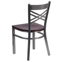 Load image into Gallery viewer, Clear Coated ''X'' Back Metal Restaurant Chair - Mahogany Wood Seat