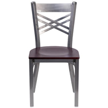 Load image into Gallery viewer, Clear Coated ''X'' Back Metal Restaurant Chair - Mahogany Wood Seat