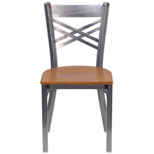 Load image into Gallery viewer, Clear Coated ''X'' Back Metal Restaurant Chair - Natural Wood Seat