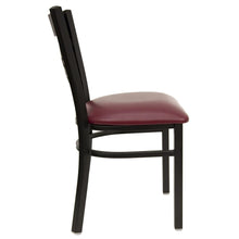 Load image into Gallery viewer, Black ''X'' Back Metal Restaurant Chair - Burgundy Vinyl Seat