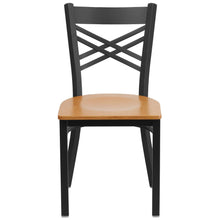 Load image into Gallery viewer, Black ''X'' Back Metal Restaurant Chair - Natural Wood Seat
