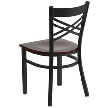 Load image into Gallery viewer, Black ''X'' Back Metal Restaurant Chair - Walnut Wood Seat