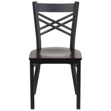 Load image into Gallery viewer, Black ''X'' Back Metal Restaurant Chair - Walnut Wood Seat