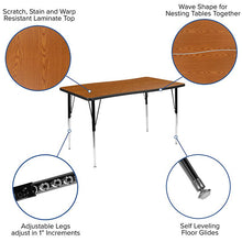 Load image into Gallery viewer, 28"W x 47.5"L Oak Finish Activity Table - Standard Height Adjust Legs