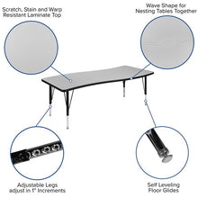 Load image into Gallery viewer, 26"W x 60"L Wave Collaborative Grey Thermal Activity Table - Height Short Legs