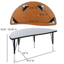 Load image into Gallery viewer, 47.5" Half Circle Grey Thermal Activity Table - Height Short Legs
