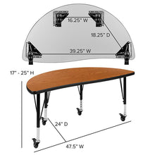 Load image into Gallery viewer, Mobile 47.5" Half Circle Oak Thermal Activity Table - Height Adjust Short Legs