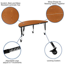 Load image into Gallery viewer, Mobile 47.5" Half Circle Oak Thermal Activity Table - Height Adjust Short Legs