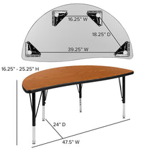 Load image into Gallery viewer, 47.5" Half Circle Oak Thermal Activity Table - Height Short Legs
