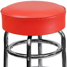 Load image into Gallery viewer, Double Ring Chrome Barstool with Red Seat