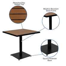 Load image into Gallery viewer, 5 Piece Patio Dining Table Set - 30" Faux Teak Table, 4 Stacking Club Chairs