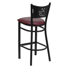 Load image into Gallery viewer, Black Coffee Back Metal Restaurant Barstool - Burgundy Vinyl Seat