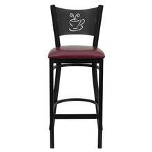 Load image into Gallery viewer, Black Coffee Back Metal Restaurant Barstool - Burgundy Vinyl Seat