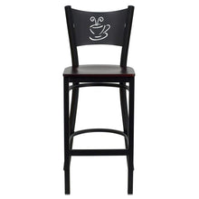 Load image into Gallery viewer, Black Coffee Back Metal Restaurant Barstool - Mahogany Wood Seat