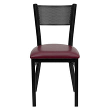 Load image into Gallery viewer, Black Grid Back Metal Restaurant Chair - Burgundy Vinyl Seat