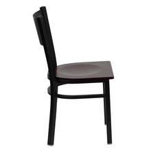 Load image into Gallery viewer, Black Grid Back Metal Restaurant Chair - Mahogany Wood Seat