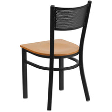Load image into Gallery viewer, Black Grid Back Metal Restaurant Chair - Natural Wood Seat