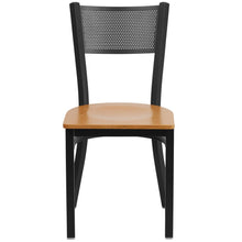 Load image into Gallery viewer, Black Grid Back Metal Restaurant Chair - Natural Wood Seat
