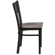 Load image into Gallery viewer, Black Grid Back Metal Restaurant Chair - Walnut Wood Seat