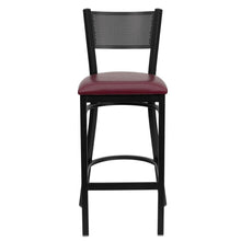 Load image into Gallery viewer, Black Grid Back Metal Restaurant Barstool - Burgundy Vinyl Seat