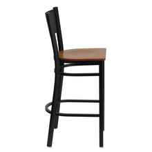 Load image into Gallery viewer, Black Grid Back Metal Restaurant Barstool - Cherry Wood Seat