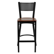 Load image into Gallery viewer, Black Grid Back Metal Restaurant Barstool - Cherry Wood Seat