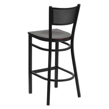Load image into Gallery viewer, Black Grid Back Metal Restaurant Barstool - Mahogany Wood Seat