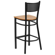 Load image into Gallery viewer, Black Grid Back Metal Restaurant Barstool - Natural Wood Seat