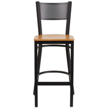 Load image into Gallery viewer, Black Grid Back Metal Restaurant Barstool - Natural Wood Seat