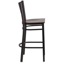Load image into Gallery viewer, Black Grid Back Metal Restaurant Barstool - Walnut Wood Seat