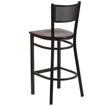 Load image into Gallery viewer, Black Grid Back Metal Restaurant Barstool - Walnut Wood Seat